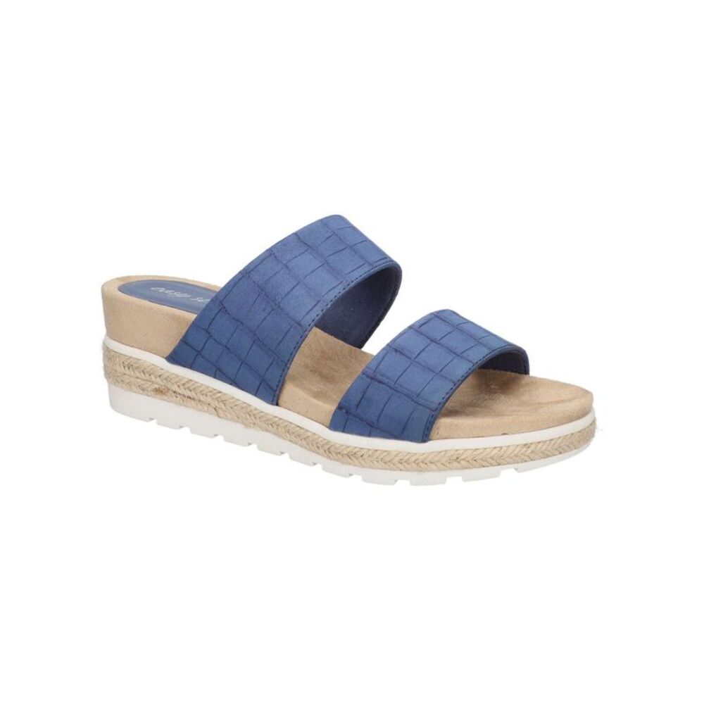 EASY STREET Womens Blue Maryann Round Toe Wedge Slip On Sandals Shoes 7.5 M